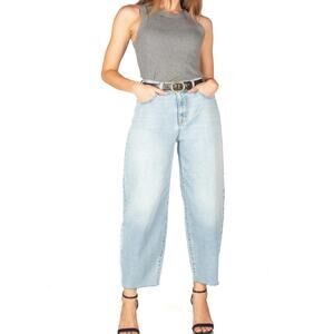 Fidelity Delilah Barrel Jeans Angel Blue Raw Hem Denim USA Made 25/26 NWT